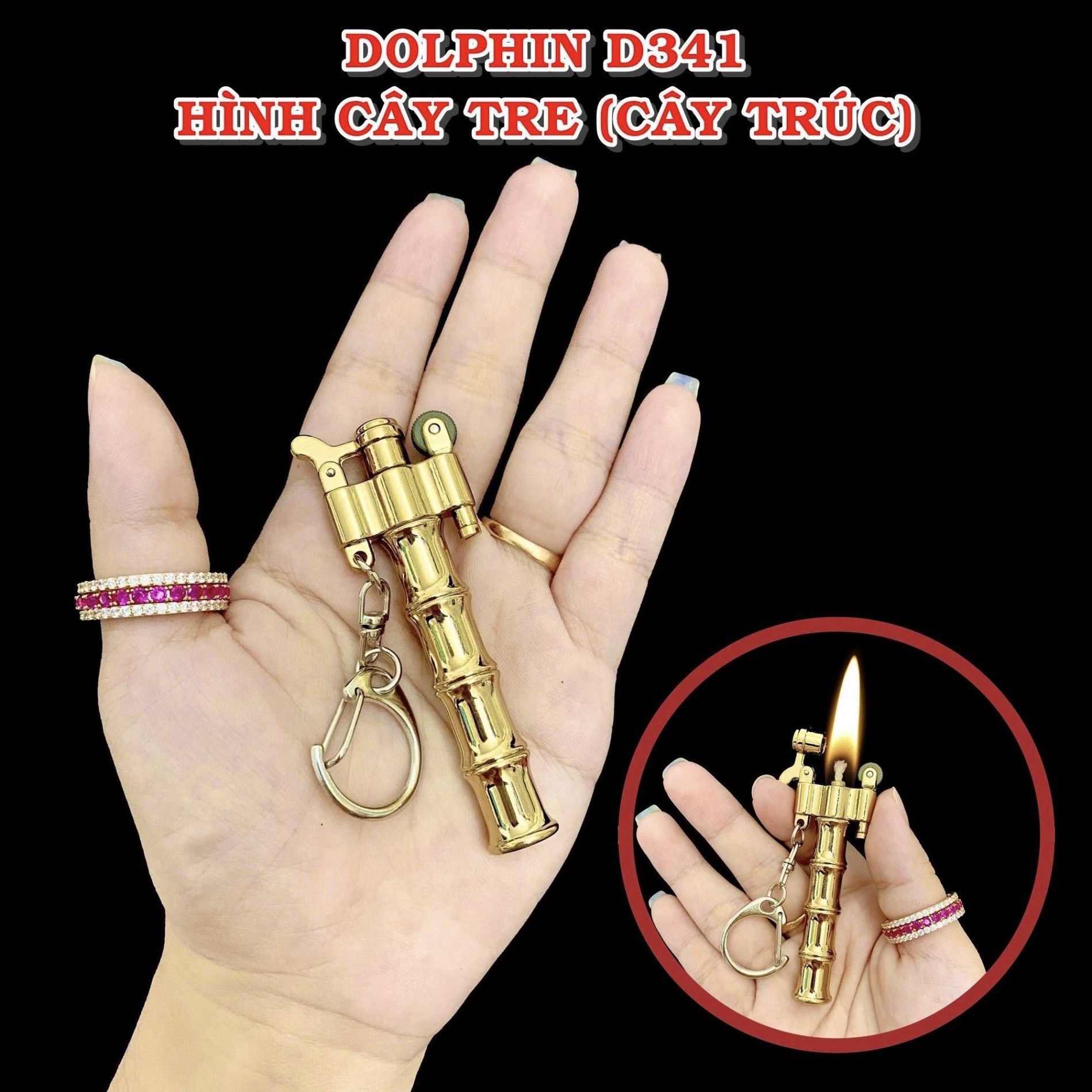 Bật lửa - móc khoá dolphin xăng đá cổ hình cây tre d341 -