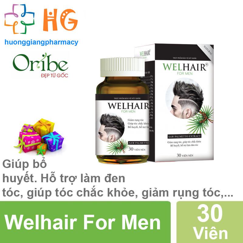 Giảm rụng tóc Welhair For Men - Hỗ trợ làm đen tóc, giúp tóc mọc chắc khỏe, giảm rụng tóc (Lọ 30 Viên)