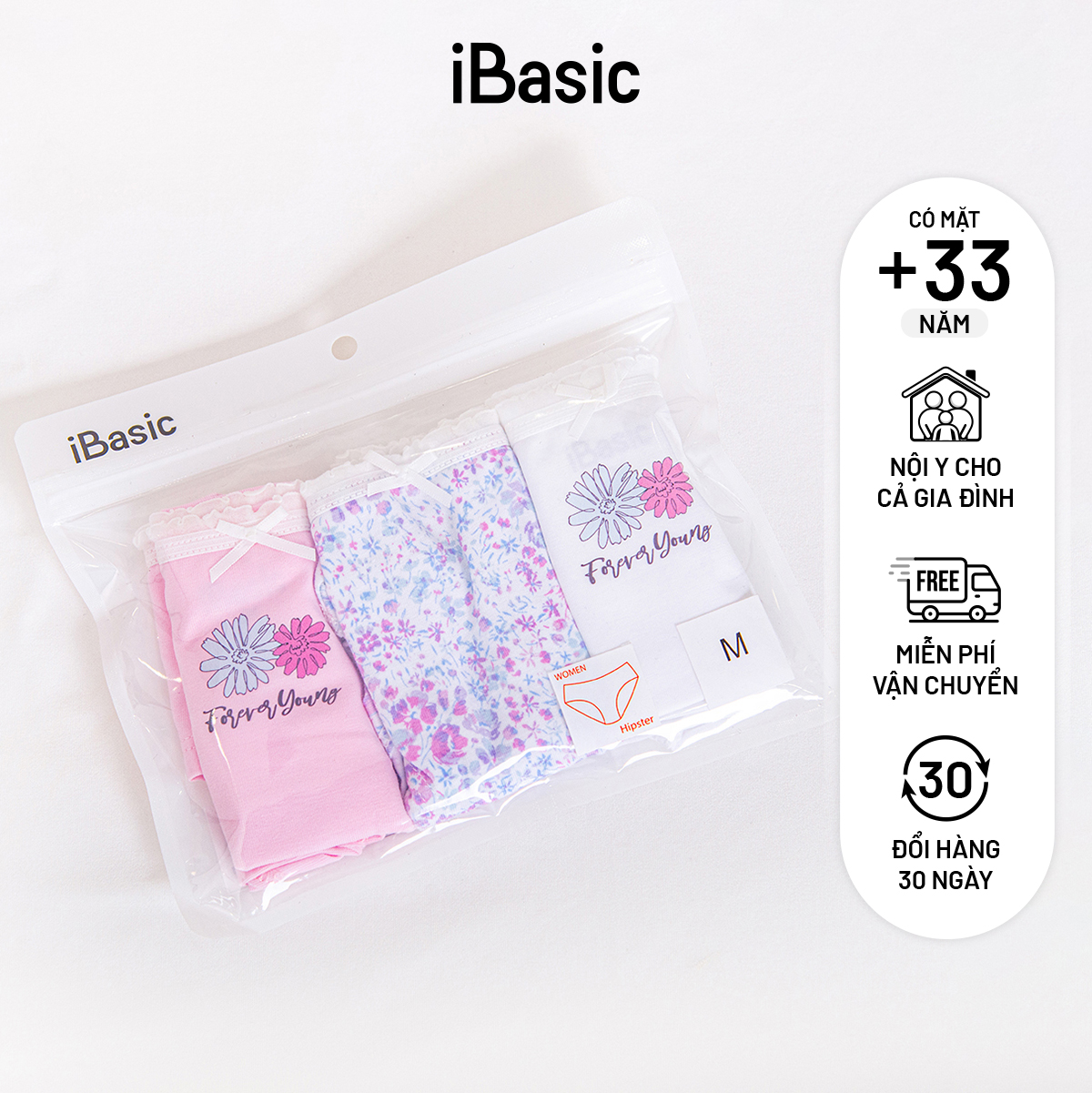 Set combo 3 quần lót học sinh nữ cotton phom hipster iBasic PANT027