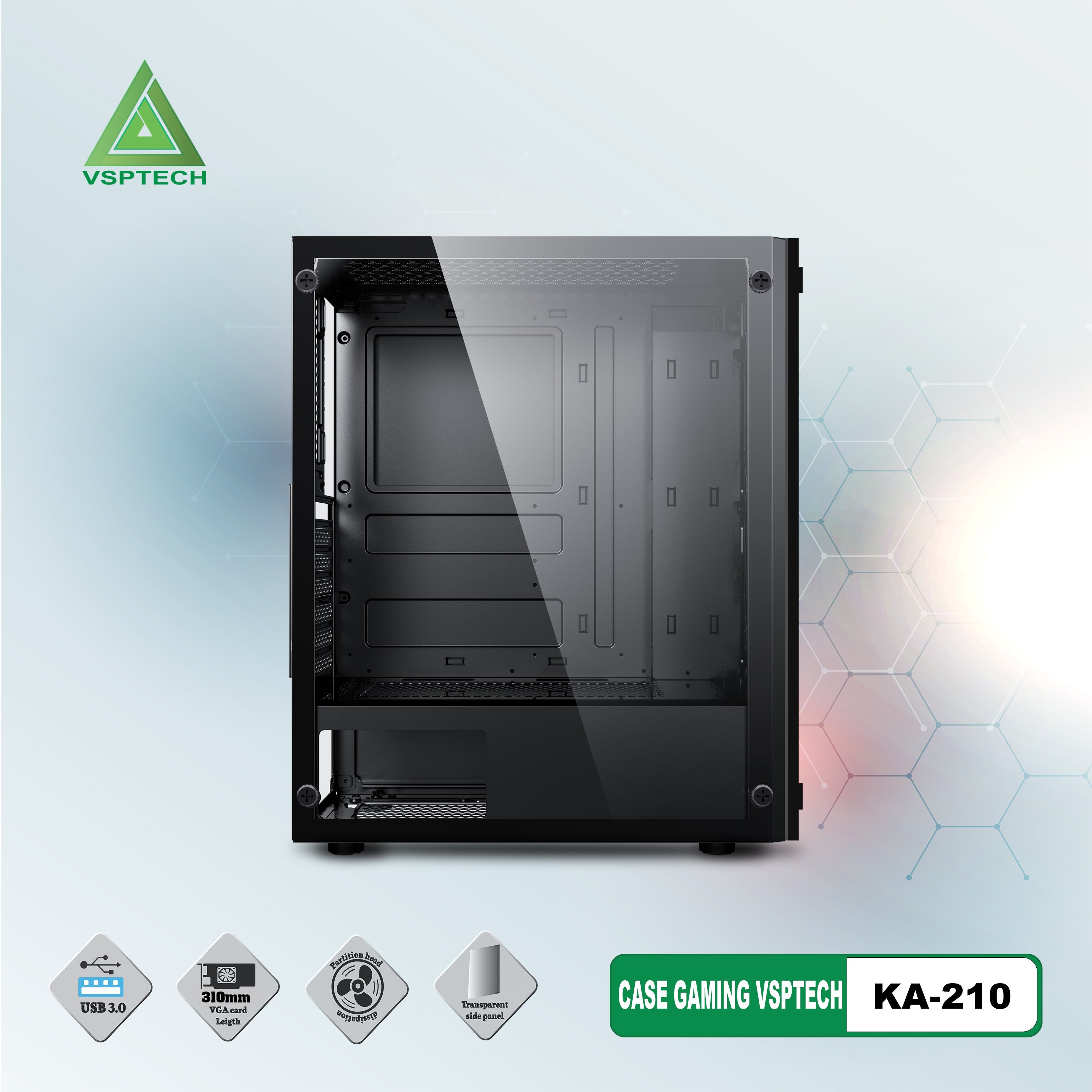 Case VSP KA-210 Chuẩn ATX (Case 2 mặt kính cường lực)