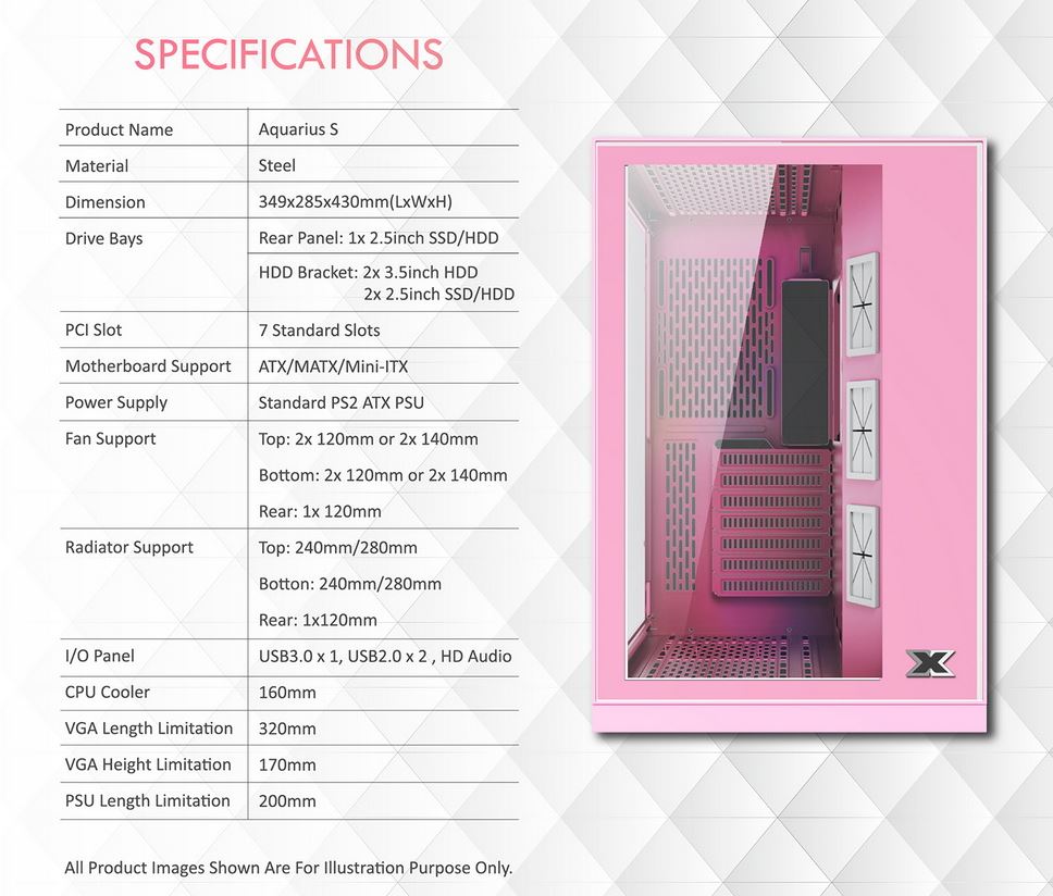 Vỏ Case Xigmatek Aquarius S QUEEN (Mid Tower/Màu Hồng)