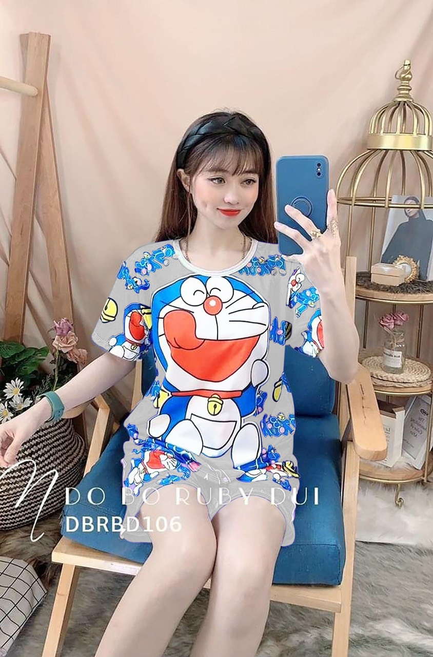 Đồ bộ đùi thun phối hoạt hình doremon mát mịn, freesize dưới 57kg-đồ đùi nữ mặc nhà