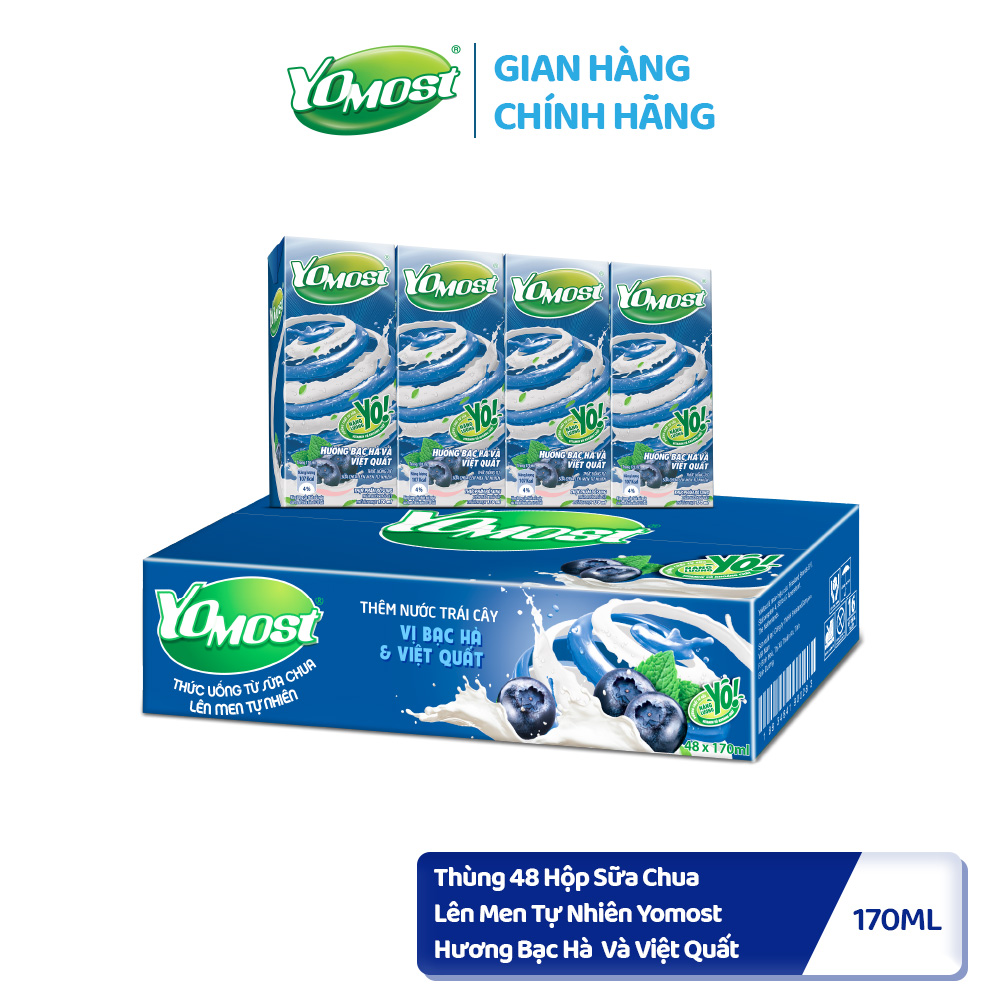 Thùng 48 Hộp Sữa Chua Lên Men Tự Nhiên Yomost Hương Bạc Hà Và Việt Quất 170ml (48x170ml)
