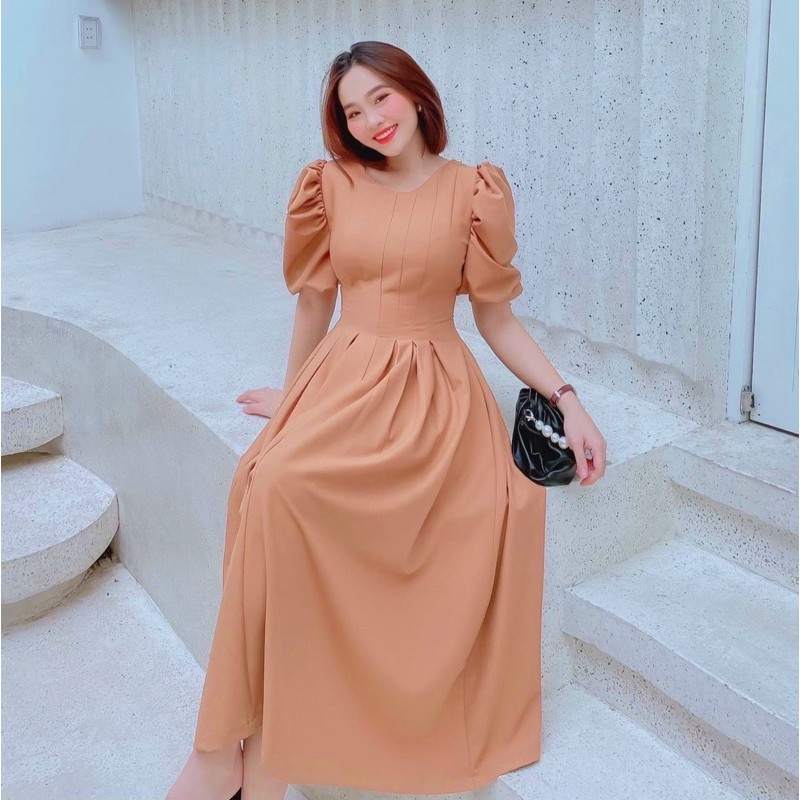 Đầm cổ tròn xếp li 4 màu