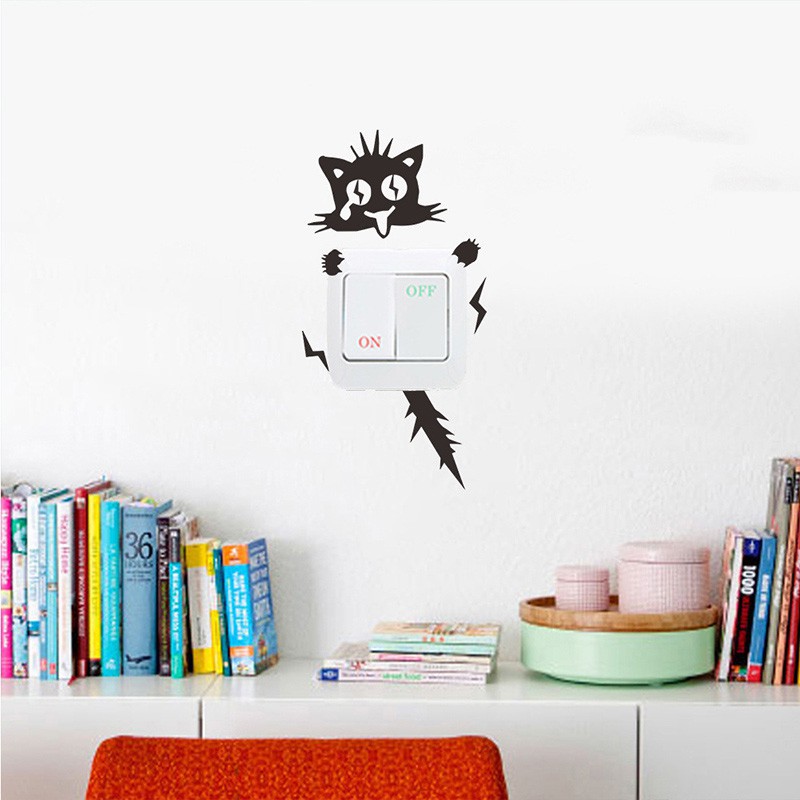 2 bộ decal dán tường - trang trí ổ điện hình mèo