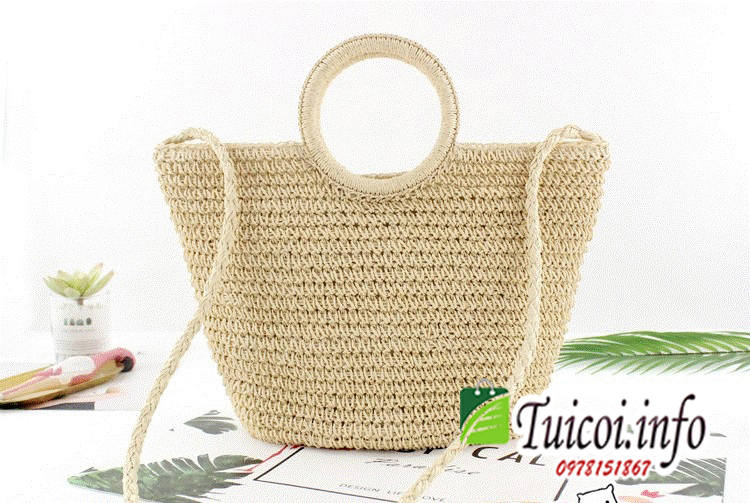 Túi cói đeo chéo quai tròn-[Giá gốc tại xưởng]