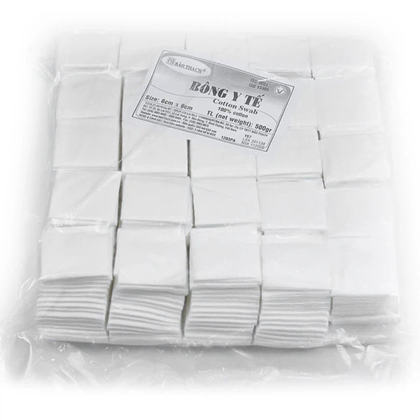 Bông y tế bảo thạch cắt sẵn 6 cm x 6 cm gói 500gr