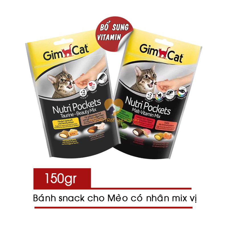 Bánh Snack - Bánh Thưởng GimCat Cho Mèo Có Nhân Mix Vị Gói 150g - GimCat Nutri Pockets - [Nông Trại Thú Cưng]