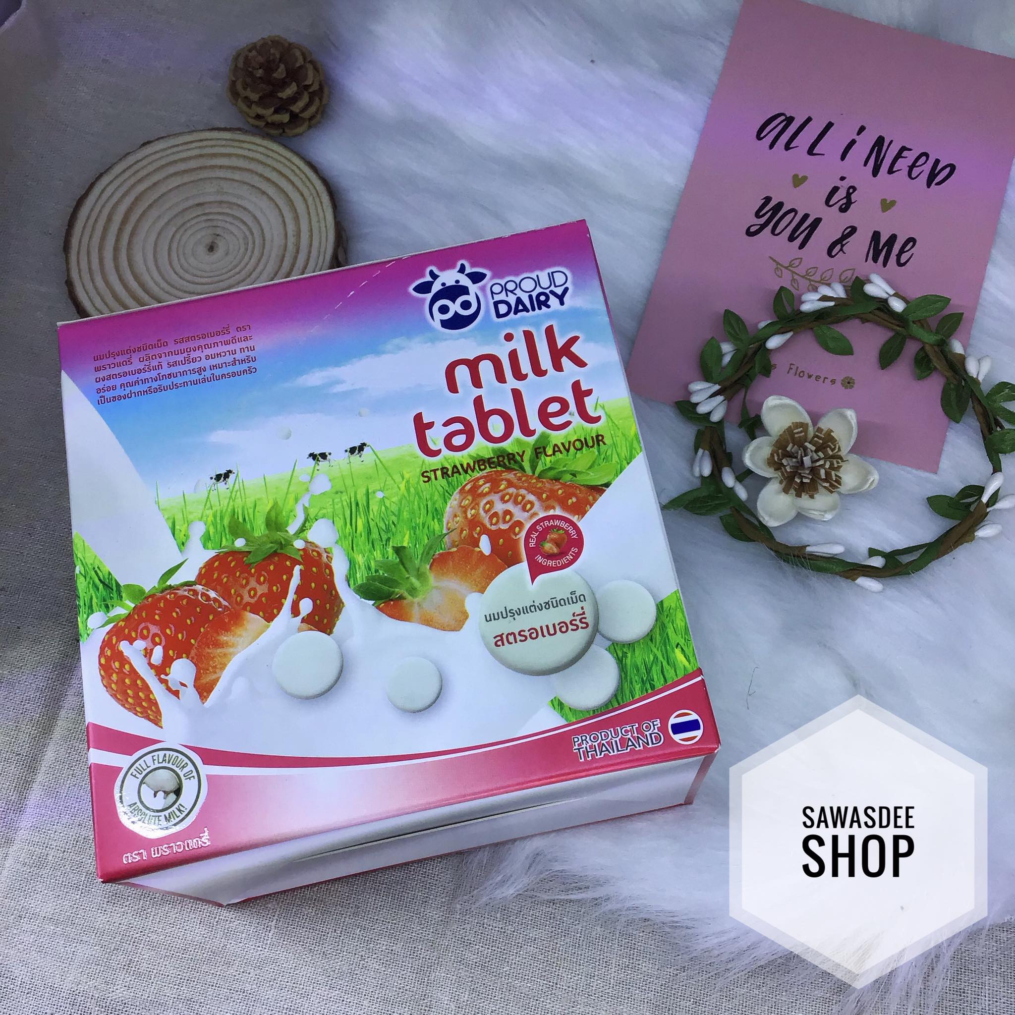 Kẹo sữa bò Milk Tablet hương dâu hàng Thái Lan hộp 10 gói x 25g