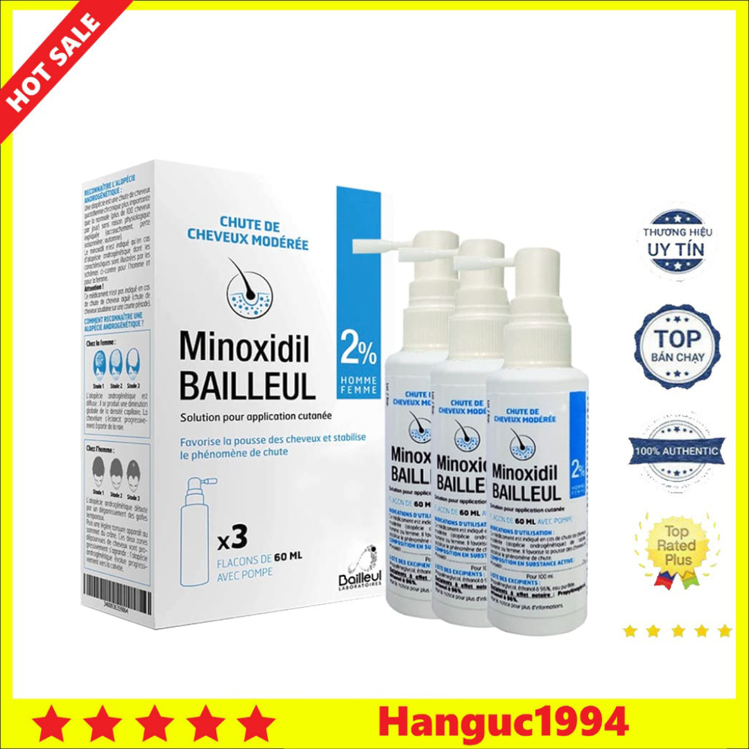 Set 3 Lọ Xịt Mọc Tóc Minoxidil Bailleul Pháp, 2%