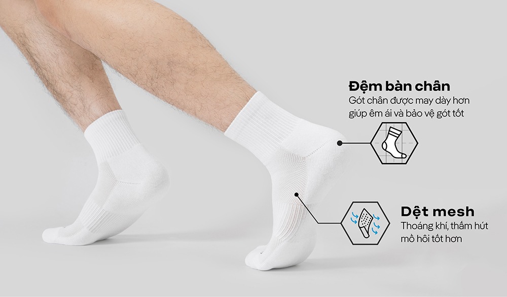 [GIÁ TỐT]Combo 2 đôi tất Thể Thao Cổ Trung Cushion - Coolmate