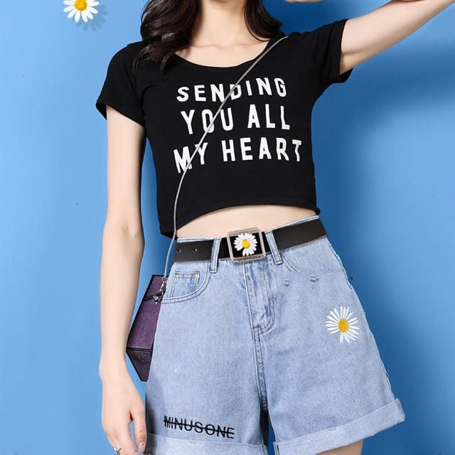 [HCM]Thắt lưng nữ dây nit bản hoa cúc siêu hot