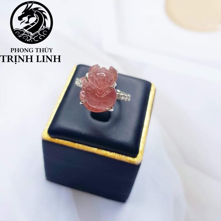 NHẪN BẠC HỒ LY THẠCH ANH DÂU TÂY HỒNG (INBOX ĐẶT SIZE)
