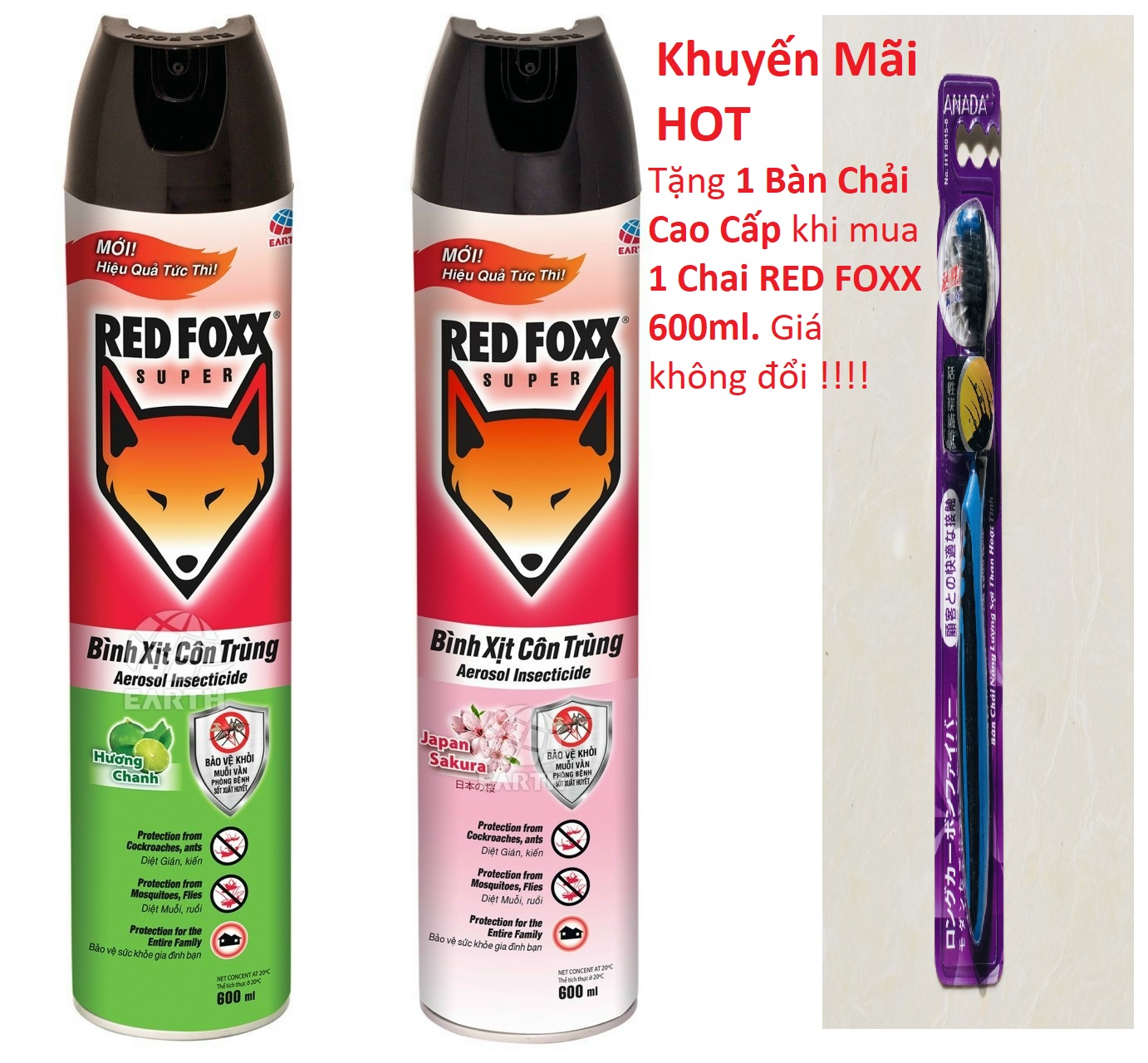 HOT Tặng thêm Bàn Chải Cao Cấp Bình xịt côn trùng RED FOXX - Có 3 Hương