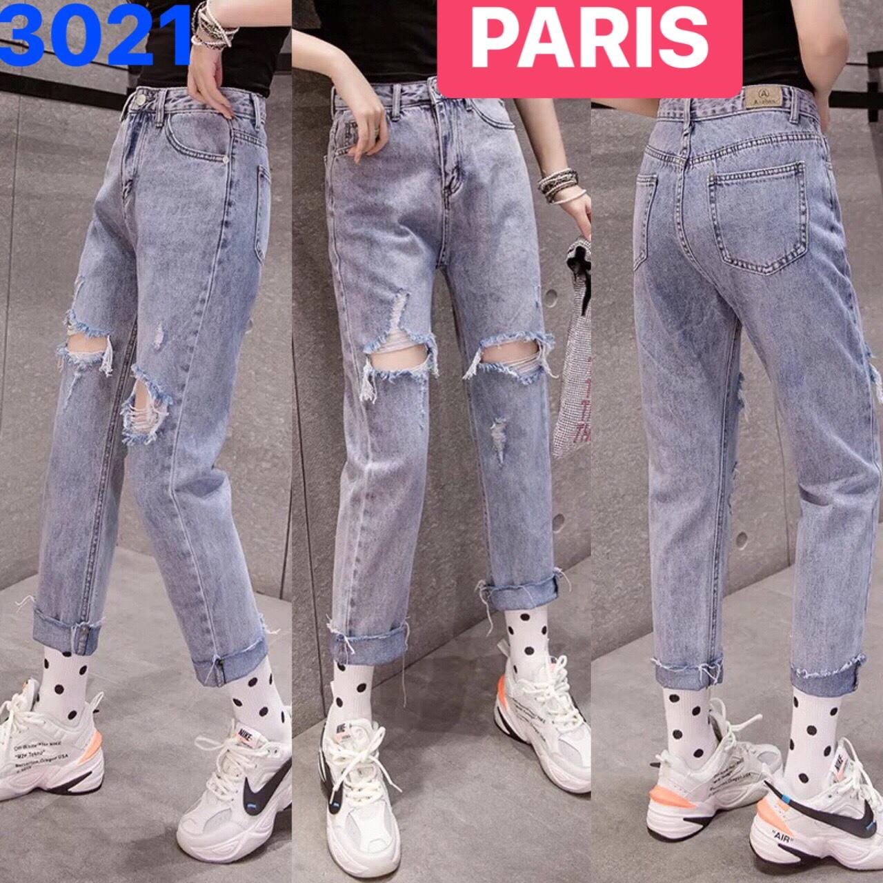 QUẦN BAGGY JEAN NỮ CHẤT BÒ XANH RÁCH 2 GỐI LƯNG CAO NÂNG MÔNG HÀN QUỐC ULZZANG PR-3021 CAO CẤP - PARIS FASHION