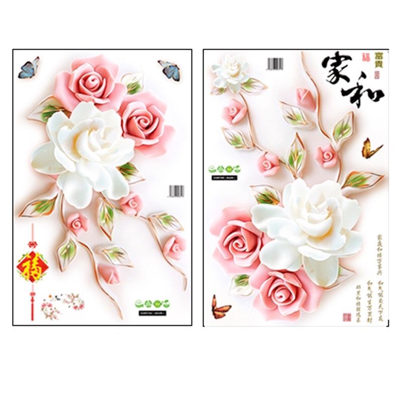 Decal dán tường hoa hồng 3d, trang trí phòng khách