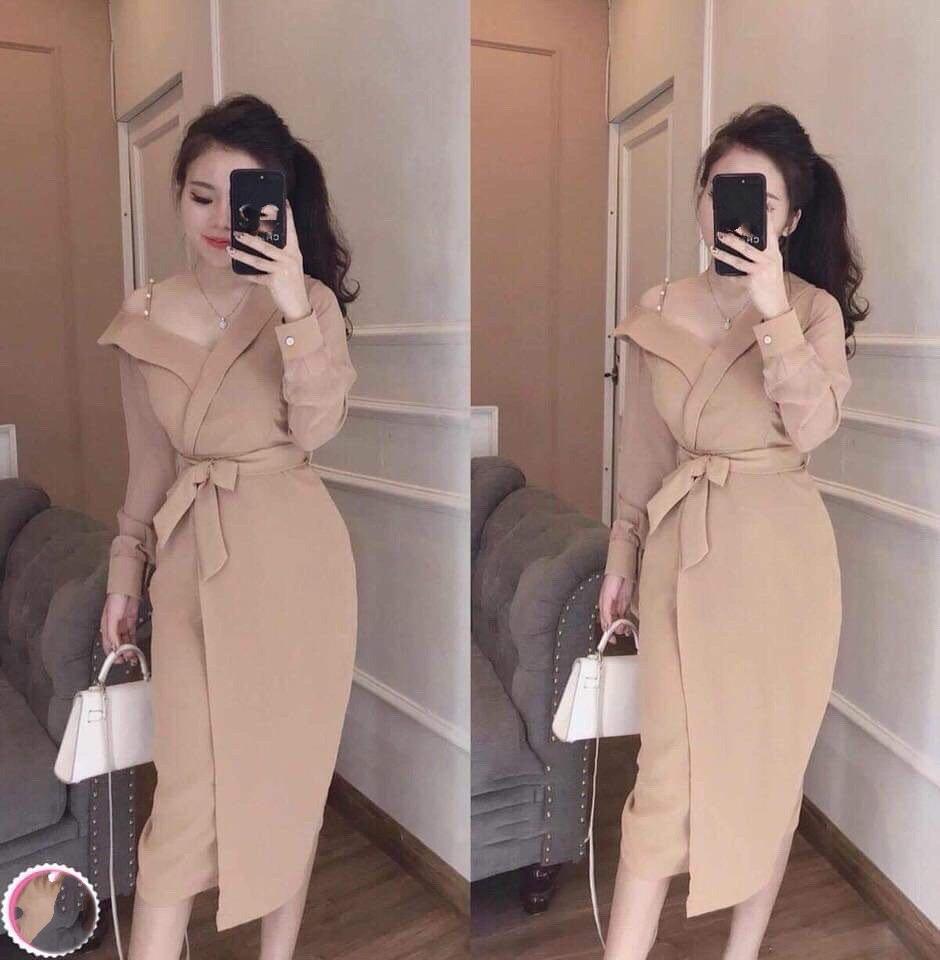 [HCM]Đầm trễ vai phối tay lưới TPD (Có big size)