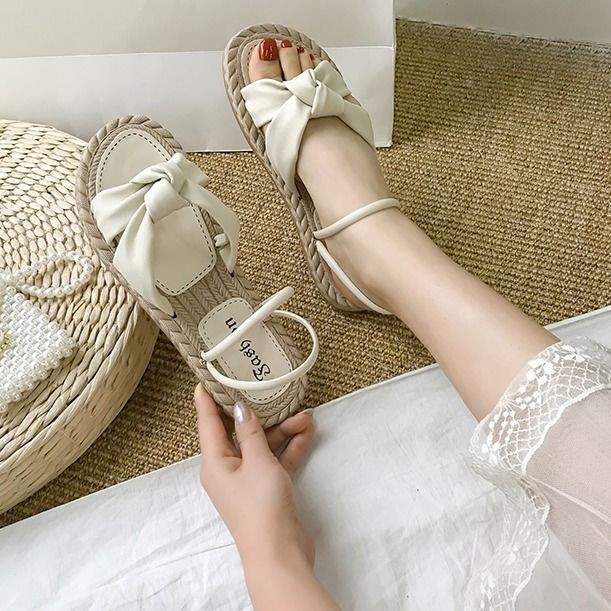 (Hàng sẵn) Dép Sandal Cói Nơ Đế Bằng