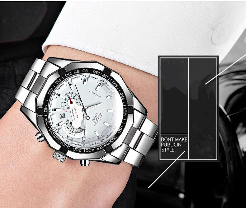 Đồng hồ cơ lộ máy có lịch ngày Winner W050