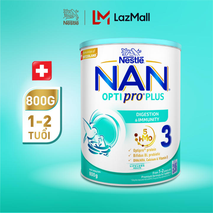 Sữa bột Nestlé NAN OPTIPRO PLUS 3 với 5HMO xuất xứ Thụy Sĩ – Hộp 800g