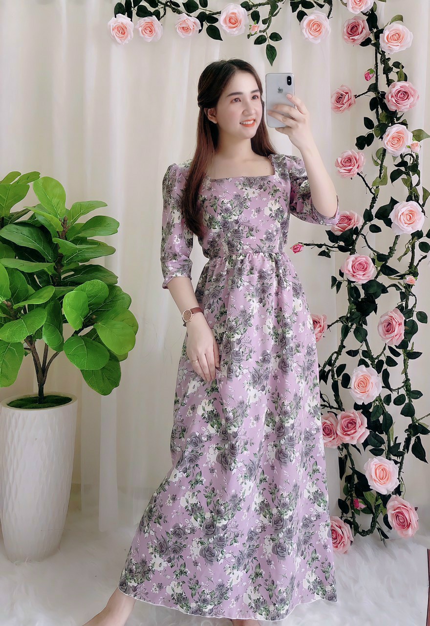 Maxi voan hoa tay lỡ-QH#damnu