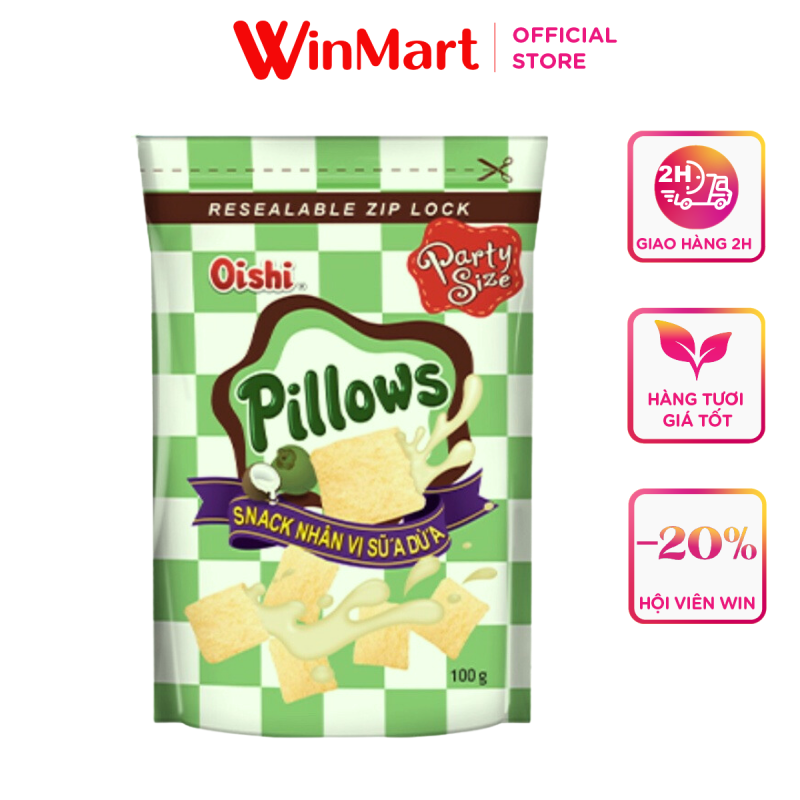 - oishi snack nhân sữa dừa pillows 95/85g