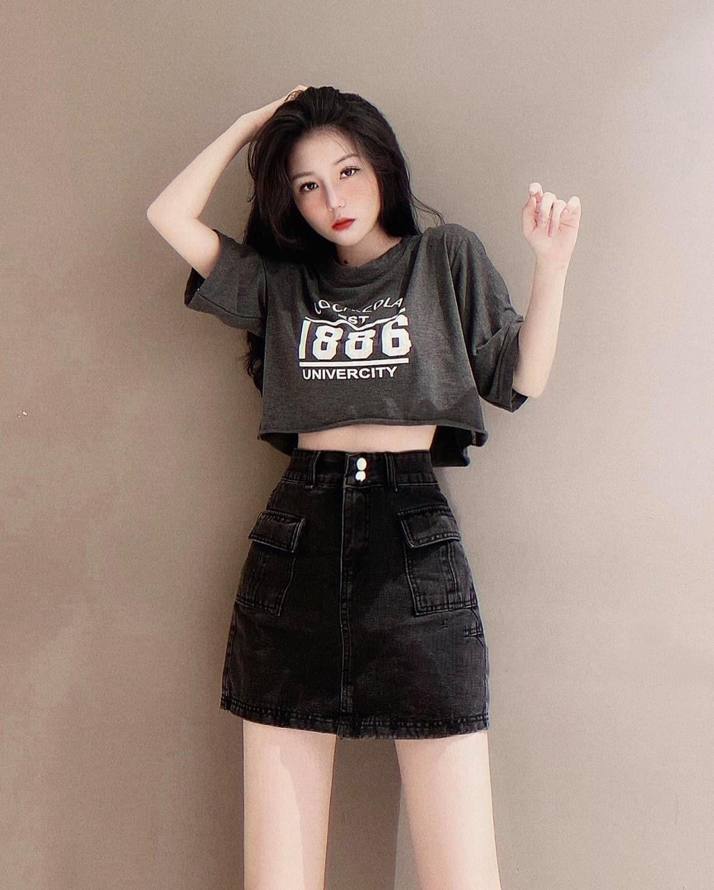 Chân váy jean nữ HAI TÚI HỘP hai bên + hai cúc kiểu siêu hot -cv-43