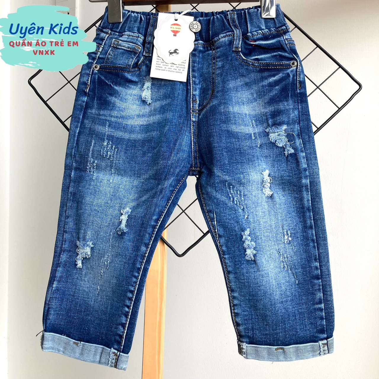 Quần jean lỡ co giãn cao cấp cho bé trai bé gái form 9 tấc sành điệu 9 -28kg