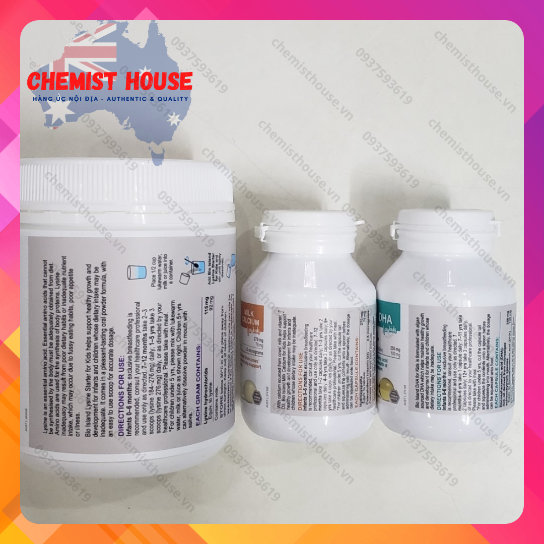 [HÀNG CHUẨN ÚC] COMBO 3 MÓN BIO ISLAND CHO TRẺ (CANXI + DHA + LYSINE)