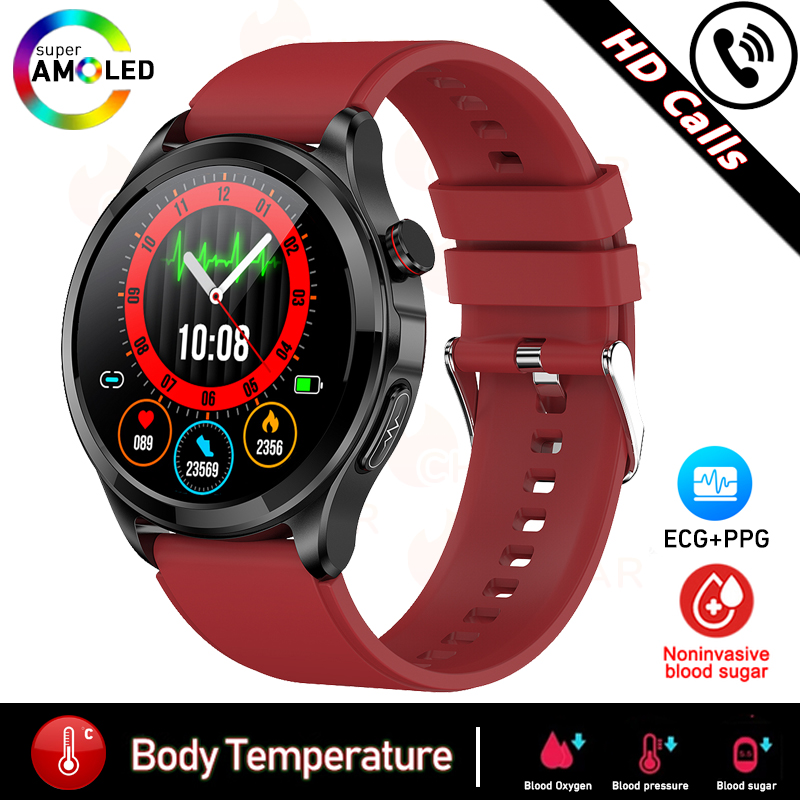 Không xâm lấn đường huyết thông minh đồng hồ nam ECG PPG Máy đo đường huyết Nhiệt kế đồng hồ sức khỏe 2023 Bluetooth cuộc gọi Smartwatch