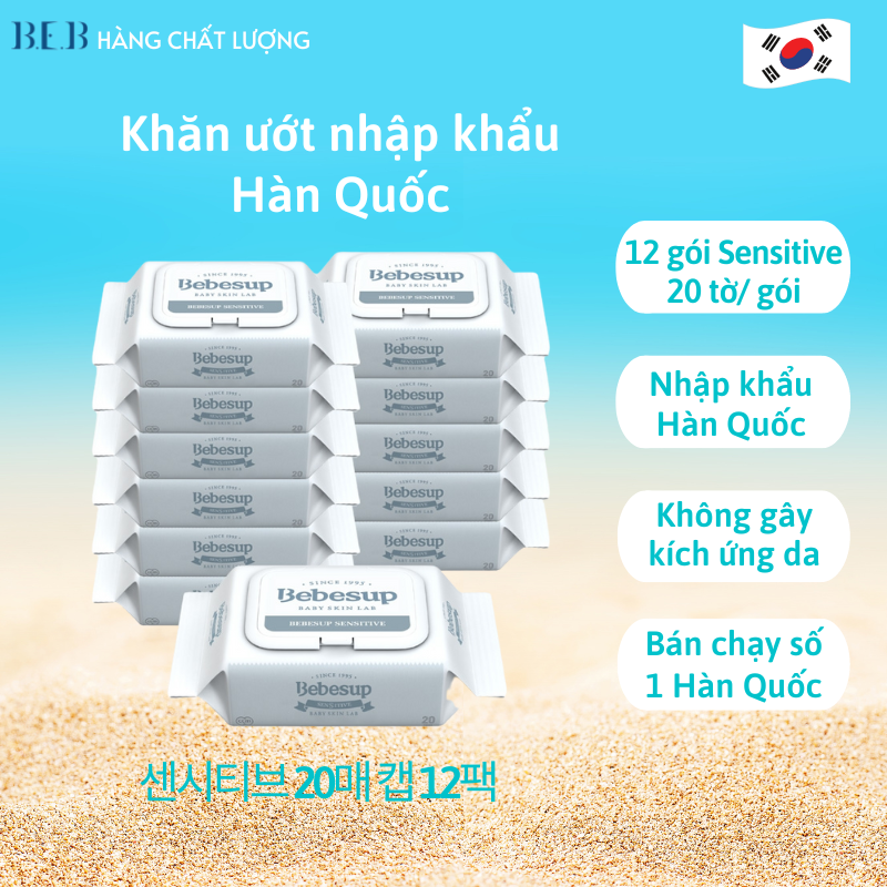 Combo 12 gói nhỏ  khăn ướt Hàn Quốc không mùi -Sensitive20