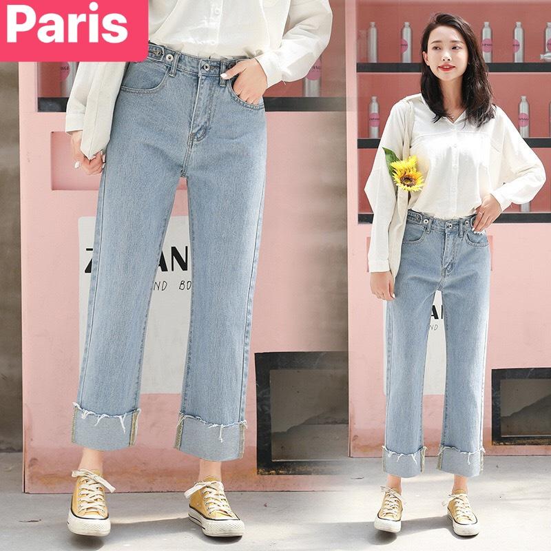 QUẦN BAGGY JEAN NỮ CHẤT BÒ XANH GẤP LAI THU ĐÔNG LƯNG CAO NÂNG MÔNG CUTE GIRL PR-23 CAO CẤP - PARIS FASHION
