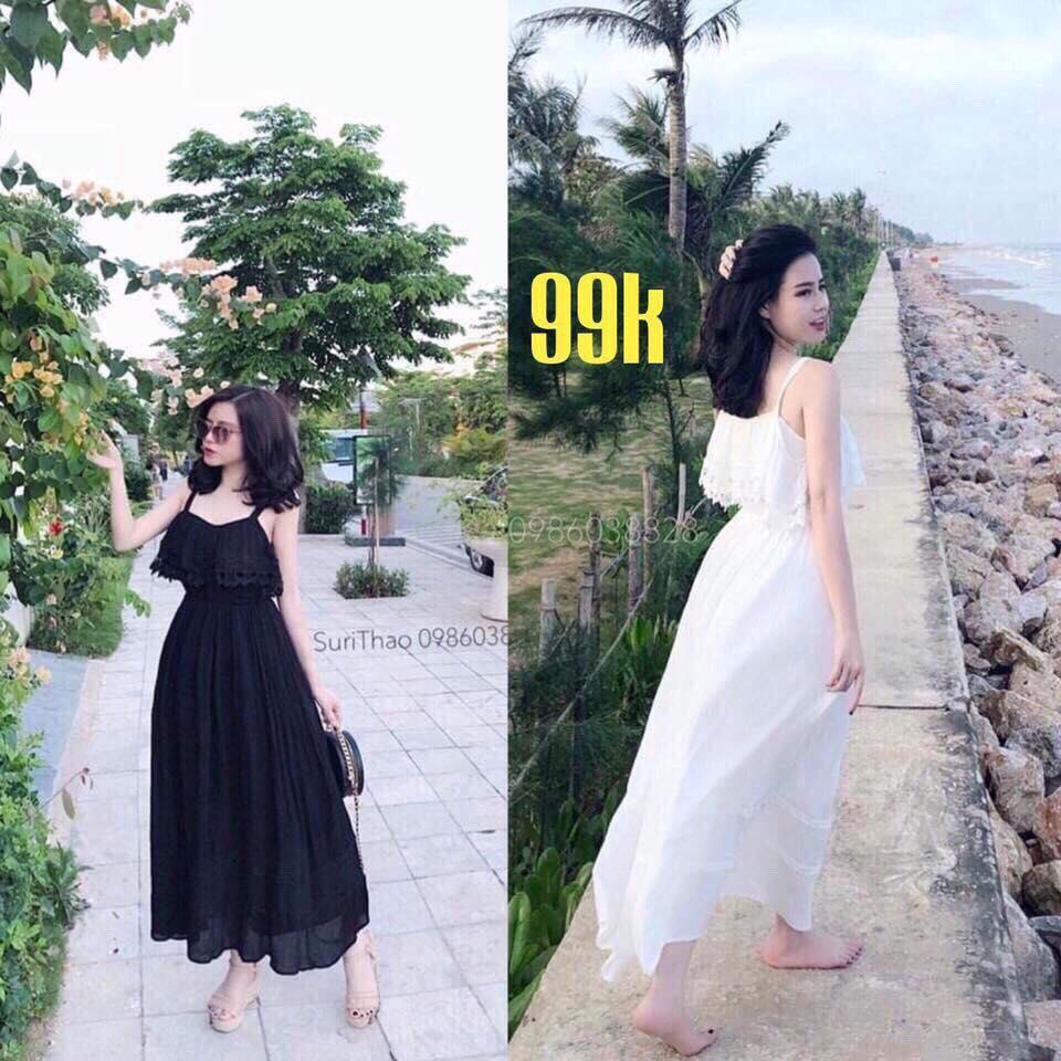 maxi voan 2 dây phối ren