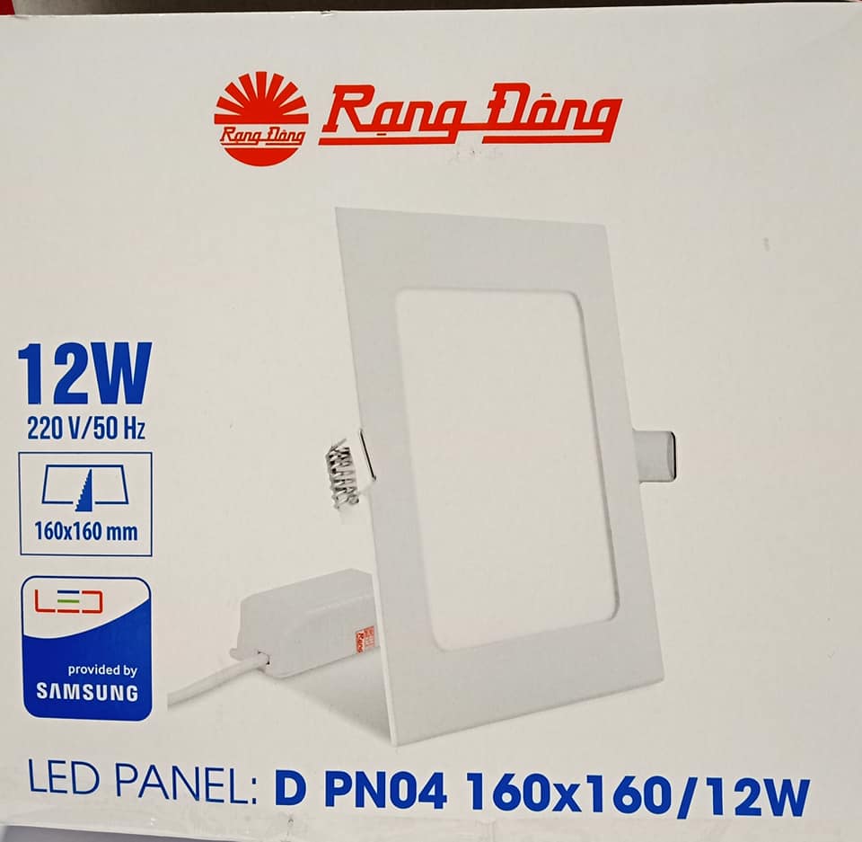Đèn LED Panel vuông D PN04 160x160/12W siêu mỏng trắng, vàng Rạng Đông