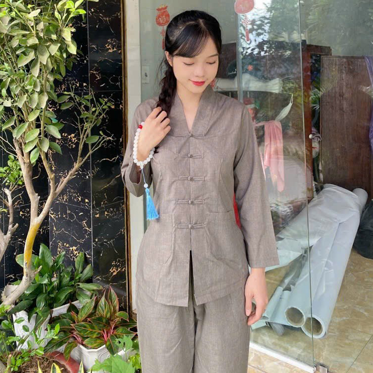 Áo tràng, quần áo nữ phật tử, đồ lam phật đi chùa, bộ quần áo mặc nhà mẫu la hán mã dy02b