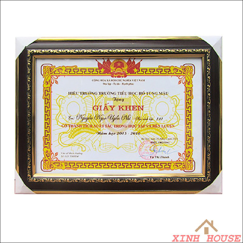 Khung ảnh đẹp Bằng Khen A4 nâu gỗ vàng sang trọng MẶT KÍNH TREO TƯỜNG (21x30)