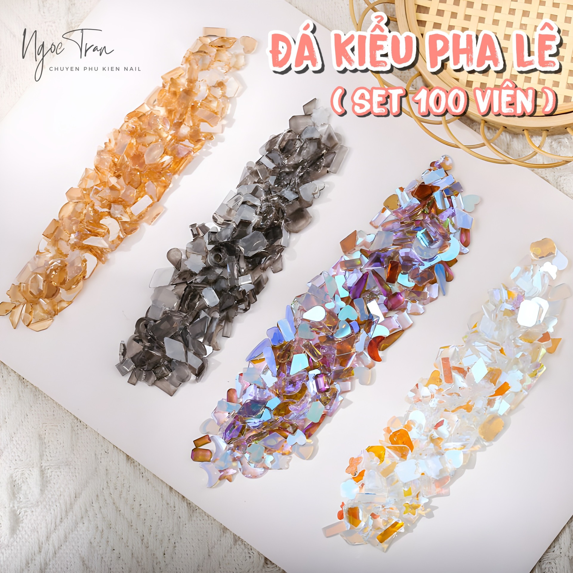 Set 100 Viên Đá Kiểu Pha Lê Siêu Nhẹ | Trang Trí Móng Tay