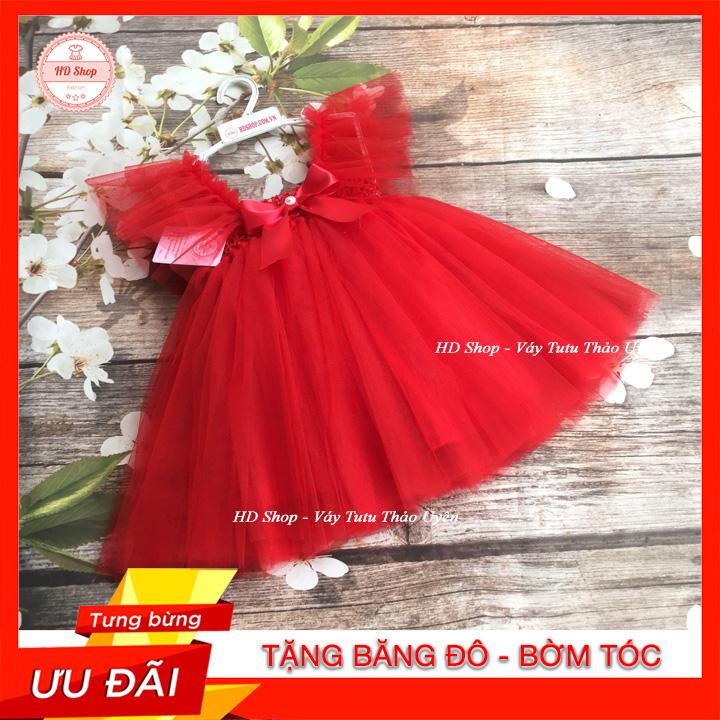 Váy cánh tiên cho bé đỏ đính nơ cho bé gái 0 đến 7 tuổi