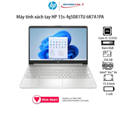 Máy tính xách tay - Laptop HP 15s-fq5081TU 6K7A1PA (Core i5-1235U/8GB RAM/512GB SSD/Intel Graphics/15.6″HD,3 Cell