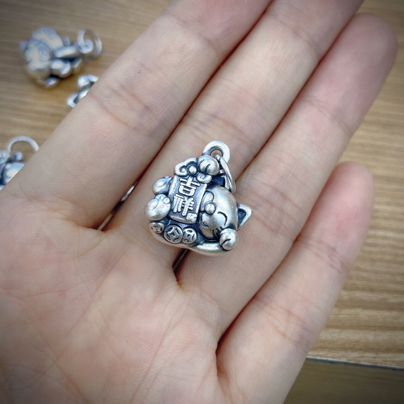 [S925] Charm bạc 3D treo Mèo Thần Tài - MH733