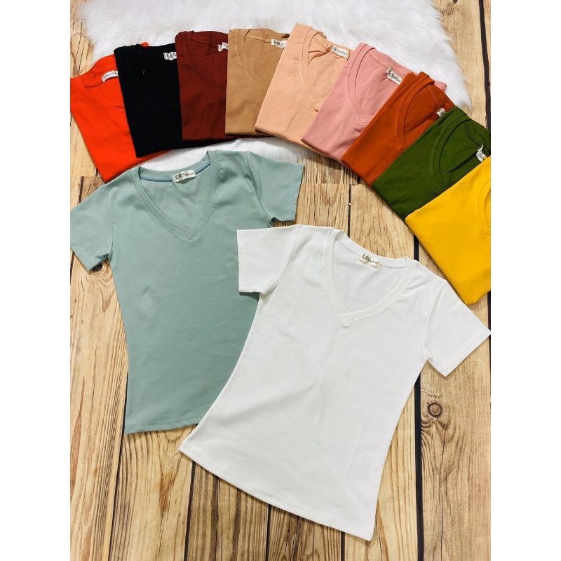 áo phông nữ cổ tim HM cotton <= 50kg