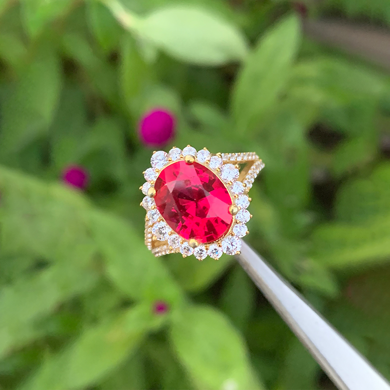 Nhẫn nữ đá ruby tự nhiên 100% khai tuyen bạc phủ vàng 18k cao cấp fr04