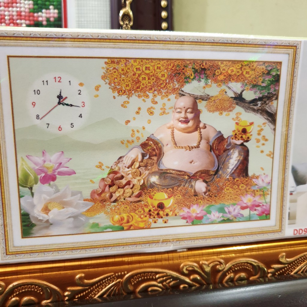 Tranh Đính Đá PHẬT DI LẠC PHÁT TÀI PHÁT LỘC (ĐÁ ABC CAO CẤP). Kích Thước: 78cm x 53cm