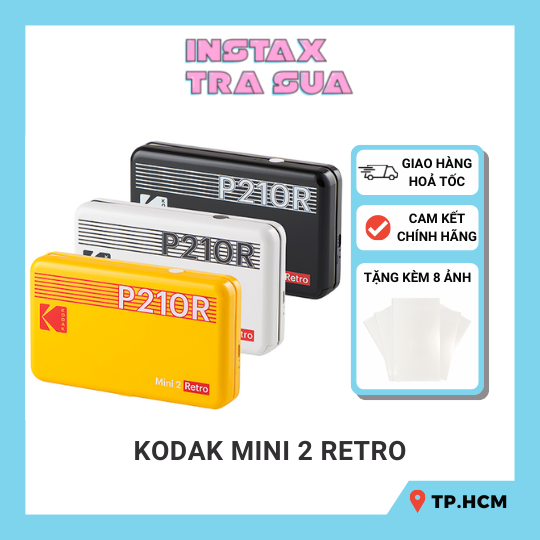 [HCM] Máy in ảnh (kết nối bluetooth) Kodak Mini 2 Retro P210R - Hàng chính hãng - Bảo hành 1 năm - Tặng kèm 8 tấm ảnh