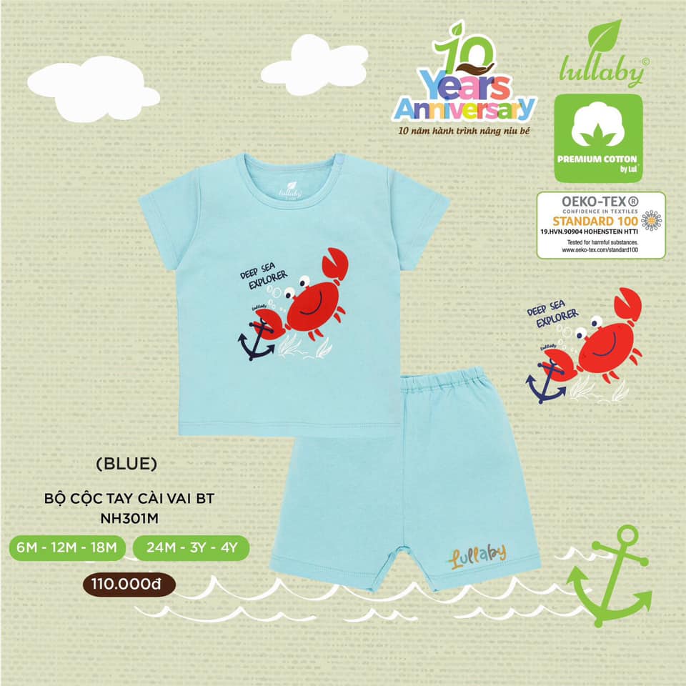 [LULLABY 2022] Bộ Cộc tay bé trai cotton (Sz 6m-4y)