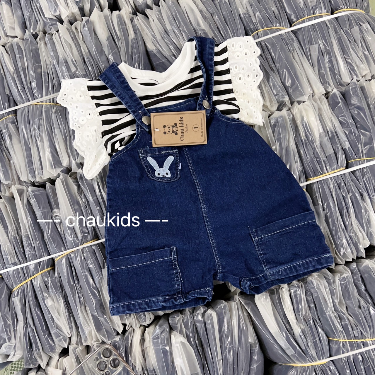 Sale set yếm jean áo sọc bé gái size 10-18kg