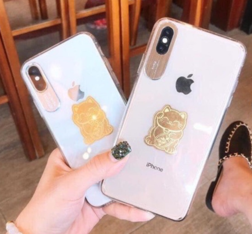 Miếng dán điện thoại mạ vàng 24k Mèo Thần Tài rước lộc vào nhà