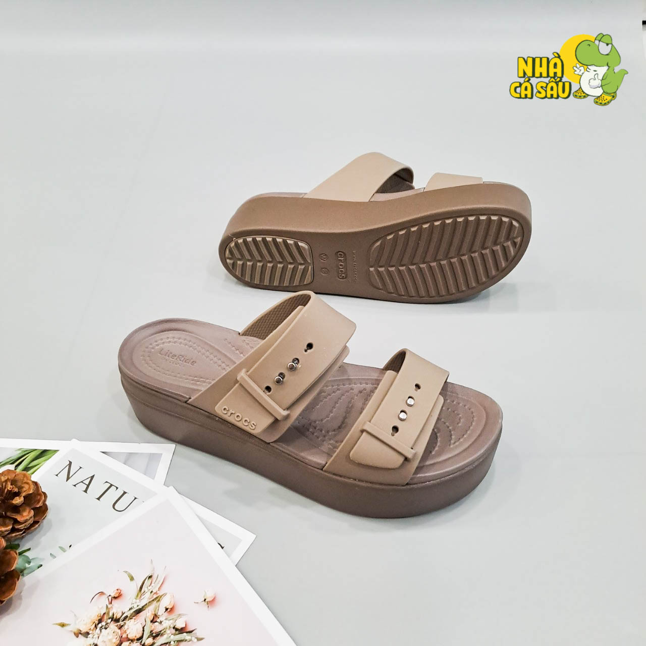 (Real photo) sandals Crocs Đế high 5 stool Brooklyn mid wedge version 2 multi-color, sandals straps buttoned Brooklyn-Crocs House