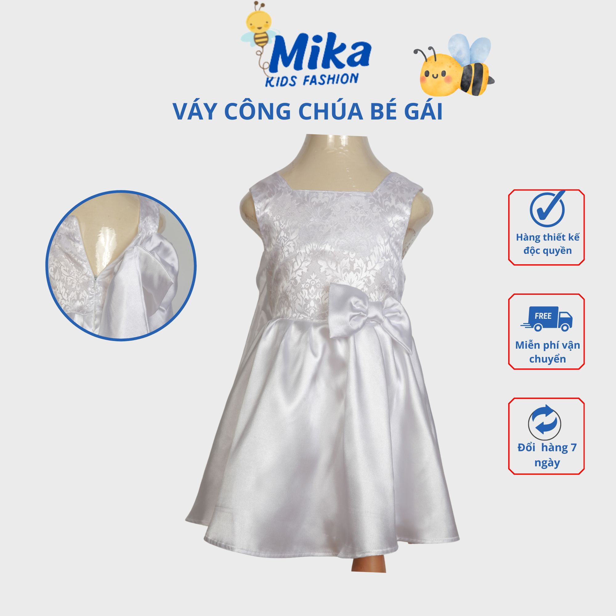 VÁY CÔNG CHÚA BÉ GÁI, đầm công chúa LỤA sang chảnh, đầm suông thiết kế không tay dài tới gối, mặc đi học, đi chơi, dự tiệc cưới màu trắng tinh khôi, dễ thương, đủ size  cho bé từ 1 đến 5 tuổi | VB02 | MiKa-Shop
