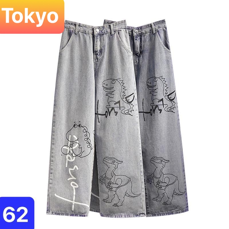 QUẦN BAGGY JEAN NAM CHẤT BÒ ỐNG RỘNG DÀI XANH THÊU KHỦNG LONG THOÁNG MÁT , CO GIÃN NHẸ CAO CẤP CJ-62 - TOKYO FASHION